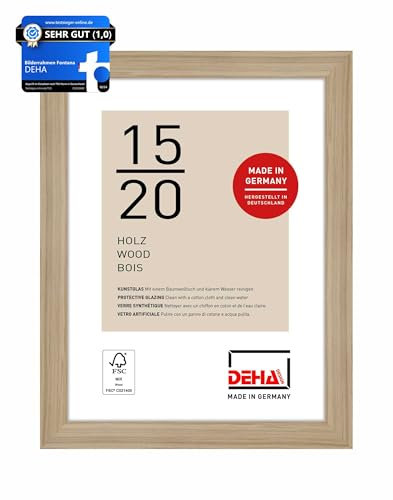 DEHA Design Bilderrahmen, 15 x 20 cm, Holz, Eiche, Fotorahmen zum Auftstellen im Hoch- & Querformat, bruchsicheres Kunstglas, Fontana