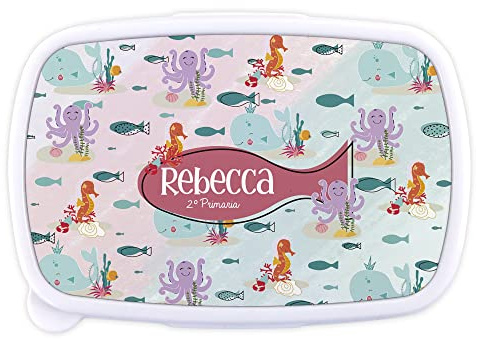 LolaPix Kindergarten Brotdose. Lunchbox Kinder. Brotdose Personalisierter mit Name/Schuljahr. 18x13x6cm. Schulanfang Geschenk. Meerestiere