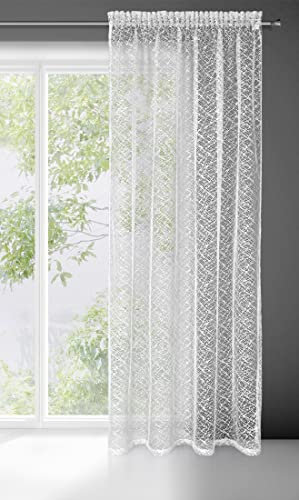 Eurofirany Gardine Vorhang Transparent aus unregelmäßigem Netz mit Kräuselband - 1 STK. Fischnetz Durchsichtig Schlafzimmer Wohnzimmer Lounge, FIR/Amanda/B 140X270 T