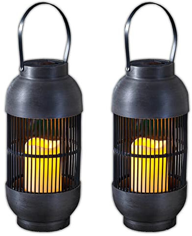 2er Set LED Solar Laterne mit flackernder LED Kerze Solarlaterne Wetterfest Hängelampe Dekolampe Solarleuchte Solarlampe
