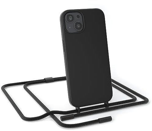 EAZY CASE - Handykette Silikon Premium kompatibel mit iPhone 13 Handyhülle mit Umhängeband, Handykordel mit Schutzhülle, Silikonhülle, Hülle mit Band, Kette für Smartphone, Schwarz