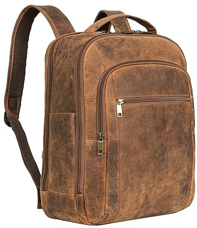 STILORD 'Floyd' Laptop-Rucksack 14-16 Zoll Leder Herren und Damen Business-Rucksack mit Laptop Fach groß ideal als Lederrucksack Arbeitsrucksack und Notebookrucksack, Farbe:Torino - braun