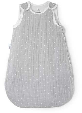 Ehrenkind® Baby Sommerschlafsack Rund Musselin | aus weicher OEKO-TEX zertifizierter Bio-Baumwolle | Sommer Baby Schlafsack Baby 1 TOG Gr. 62/68 Grau-Weiße Punkte