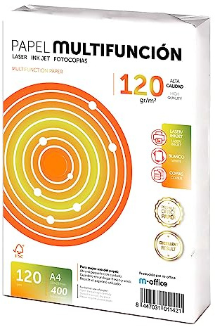 Fogli A4 120g 400 fogli, Carta Multiuso per Stampante, per Stampanti Laser e a Getto d'Inchiostro, Fotocopiatrice, Fax, Uso Ufficio e Materiale Scolastico, Confezione m-office (400 Fogli 120g)