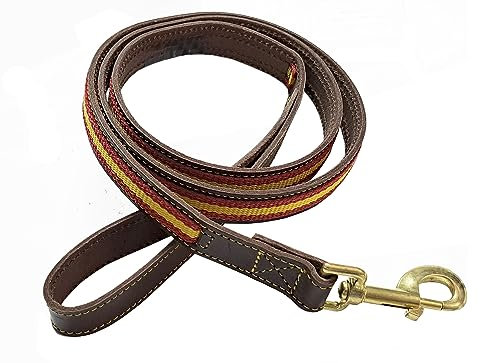 Tiendas LGP - Correa para Perros de Piel Flor con Bandera de España, 1,40 Metro, Color Marrón