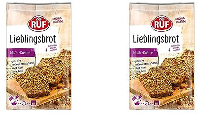 RUF Lieblingsbrot Müsli-Rosine, Brot-Backmischung, Brotmischung, Brotteig-Mischung, für Brot wie vom Bäcker, glutenfrei, ohne Mehl und Hefe, 1 x 600g (Packung mit 2)