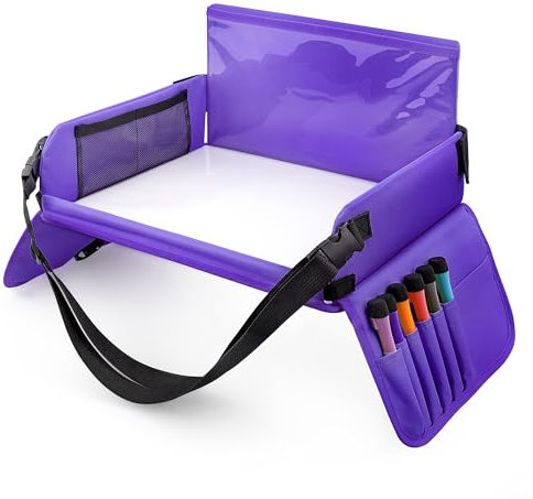 INFIVITA Knietablett Reisetisch-Tablett für Kinder Play with Löschbar Zeichenbrett & 6 Colored Pencils für Spiel und Esstisch Spieltisch Autositz Tisch für Buggys,Kinderwagen,Auto,Flugzeug,Bahn-Lila