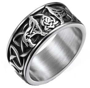 MAGIIE Silber Ringe für Herren,Viking Rune Ring Punk Biker Ring für Herren,Celtics Herren Ring aus Edelstah,Nordische Mythologie Ring Herren,Größe 60 bis 70 (Schwarz, 70)