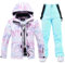 ALSOGO Damen Skijacke & Skihose Set Skianzug 2 teilig Schneeanzug 10.000mm Wasserdicht Schneejacke Winddichte Schneehose mit Abnehmbare Kapuzen Trägern zum Skifahren Snowboarden TY304 Blau M