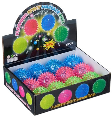 Relaxdays LED Igelball, 12er Set, blinkende Leuchtbälle in 3 Farben, mit Noppen, LED Flummis für Kinder, Ø 6,5 cm, bunt