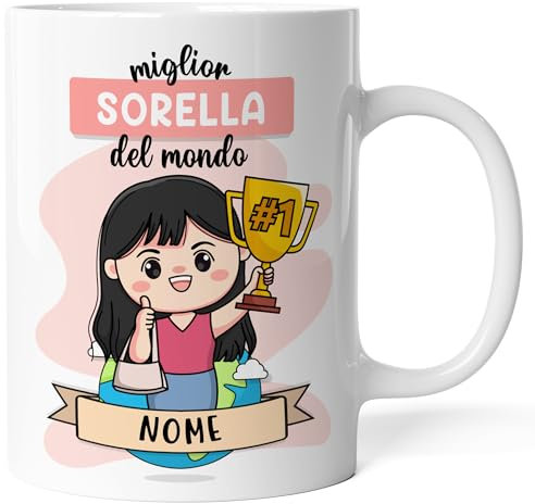 Caribu design Tazza Miglior Sorella del Mondo Personalizzata con Nome e Colore Capelli - Idea Regalo Originale per Natale, Festa dei Nonni, Compleanno Donna Ragazza (Sorella)