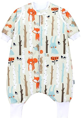 TupTam Baby Schlafsack mit Beinen und Ärmeln OEKO-TEX zertifizierte Materialien, Winterschlafsack 2,5 TOG Unisex, Farbe: Birkenwald Fuchs Bär Igel Hase Beige, Größe: 104-110