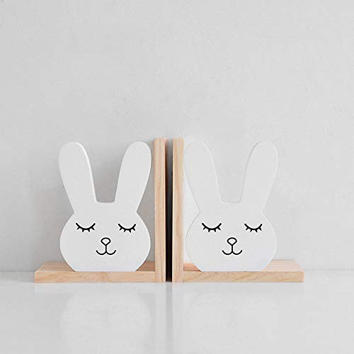Lot de 2 serre-livres en bois pour enfants – Adorables serre-livres de dessin animé, supports de livres, décoration de chambre d'enfant et de crèche, pour étagères, lapin