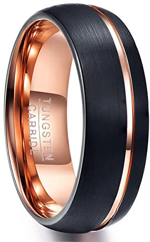 NUNCAD Ring Damen 8mm breit schwarz + Rosegold Unisex Fashion Ring 8 mm für Verlobung Geburtstag Hochzeit und Alltag Größe 52