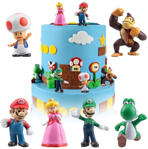 6 Stück Super Tortendeko Kinder, Cartoon Tortenfiguren Kinder, Cute Kuchen Deko Figuren, Torten Figuren Set, Tortenaufsätze Figuren,Cake Topper Happy Birthday
