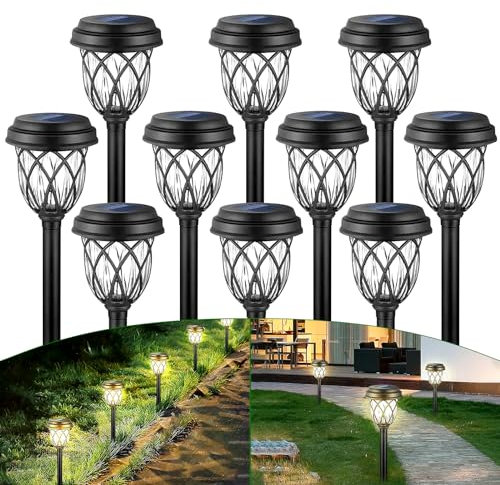 HELESIN Solarlampen für Außen 10 Stück, IP44 Wasserdicht Solarleuchten Garten Deko, Gartenlampen für Draußen Solar, Solar Gartenleuchten für Poolbeleuchtung, Wegeleuchten, Balkon, Rasen(Warmweiß)