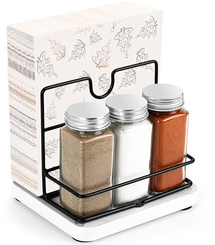 Winter Shore Servilletero de Mesa Negro con Soporte para Especias- Dispensador Hierro de Servilletas para Hogar - Servilleteros Barbacoa con Salero y Pimentero - Servilletas Cocktail con Base Lastrada