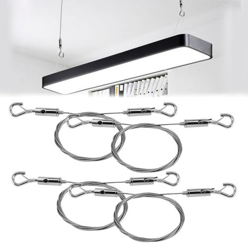 BUZIFU 4 Stück Drahtseil Einstellbar Stahlseil Seilaufhängung 1.5m Bilder Aufhängen Schnur Verstellbare Fotoseil Bildaufhänge Set Drahtseil Rankhilfe Set für Spiegel Leuchten Körbe Hängezubehör