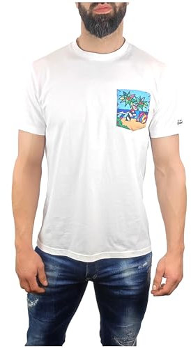 Saint Barth MC2 - Maglietta con stampa Miami Beach, con tasca, colore: Bianco, bianco, M
