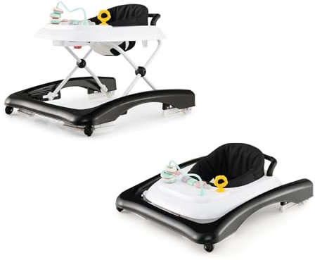 LIFEZEAL Faltbarer Lauflernhilfe Baby, Lauflernwagen mit Rädern & Traktionsgriff, Sitz mit 3 verstellbaren Höhen, Babywalker zum Spazierengehen für Kinder ab 6 Monaten (Schwarz)