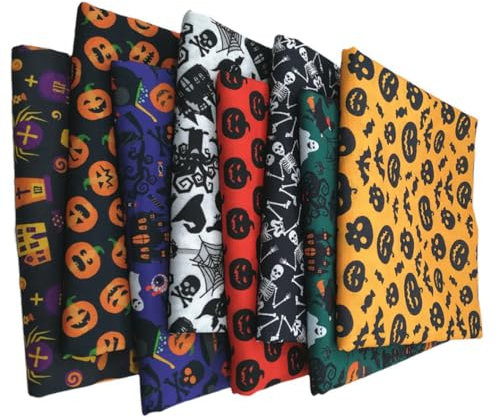 8 Stück/Set 50 x 50 cm Patchwork Stoffe Paket aus aus 100% Baumwolle Stoffbündel Nähen Stoffreste Baumwollstoff meterware Stoffpaket Quilten Stoff DIY Basteln Baumwolltuch Halloween-Serie