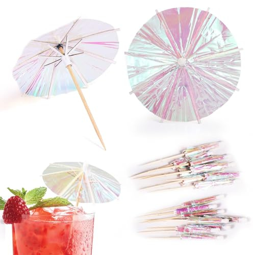 50pcs Cocktail Umbrellas, Fluorescent Drink Toppers, Parasol Picks for Drinks, Appetizers, Party Decorations - Wood & Paper, 10cm