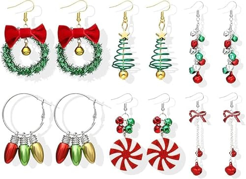 4 Paar Ohrringe Weihnachten, Weihnachtsohrringe Damen, Weihnachts Ohrringe Kinder, Kreativ Weihnachten Ohrringe Weihnachtsbaum, Ohrstecker Weihnachten Baumeln Ohrringe Set für Damen