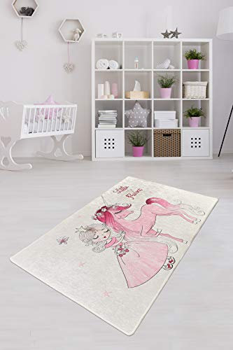 Bosdela Kinderteppich - und Babyteppiche – Vielfältige Designvariationen, waschbar, rutschfest, weich für jedes Kinderzimmer 100x160 cm kleine Prinzessin