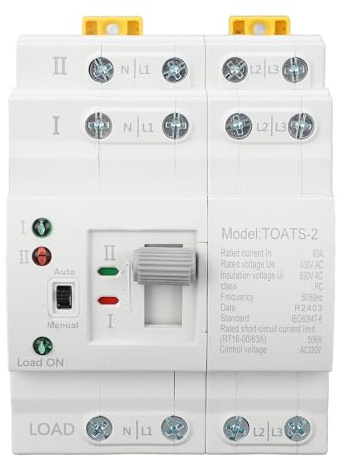 Dual Power Automatischer Transferschalter, 220V 4P 63A Notstrom Netz Umschalter Lastumschalter Kommunaler Netzumschalter Millisekunden Wandlung Notfall Notstromaggregat für Kommunaler Strom, Generator