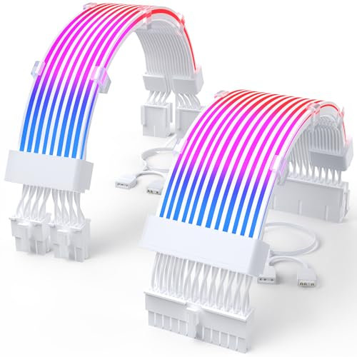 Sirlyr RGB PSU Cable Extension, 28cm/11in ATX 24 Pin & 34cm/13in Dual 8 Pin PCIe ARGB Cable for Gaming PC