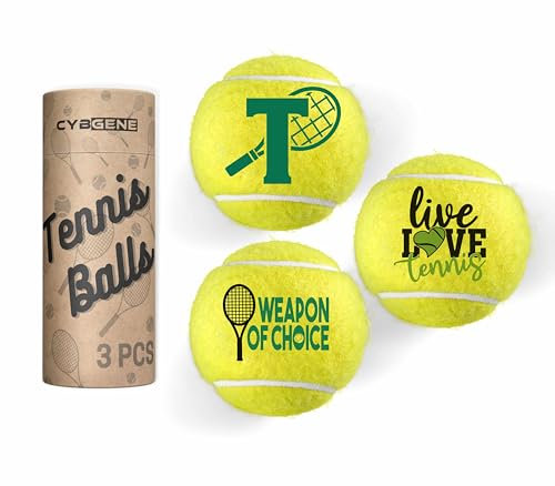 CybGene Tennisgeschenke, personalisierter Tennisball, Set mit 3 einzigartigen Tennisbällen mit Geschenkpaket, perfekt für Tennis-Teamkollegen, Partner - Initiale T