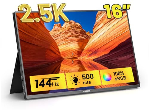 Monitor Gaming Portatile 16 2.5K 144Hz - 2560x1600, 500 nit, 100% sRGB, 16:10 - Schermo Esterno USB-C/HDMI con Altoparlanti, Compatibile Switc/Xbo/PC/Mac/PS5 - Plug & Play, Eye Care (K16)