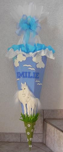 Schultüten Bastelset Pferde weiß mit Wolken/hellblau-weiß MaterialType 3D Wellpappe-Rohling