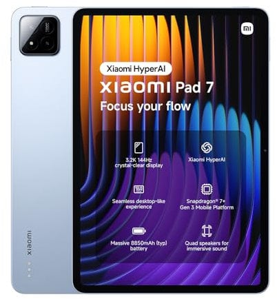 Xiaomi Pad 7, 11.2 Inch Tablet, 8+256GB, Blue, 8850mAh battery, 45W turbo charging, HyperAI,2 year warranty(No power adapter included)