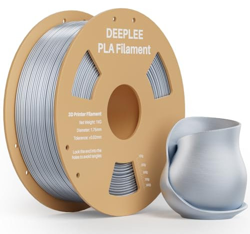 DEEPLEE Silk PLA Filament, Shiny Silk 3D Drucker Filament 1.75mm, Multicolor Filament PLA, Maßgenauigkeit +/- 0.02mm, 1kg(2.2lb) Spule, Silber 1KG