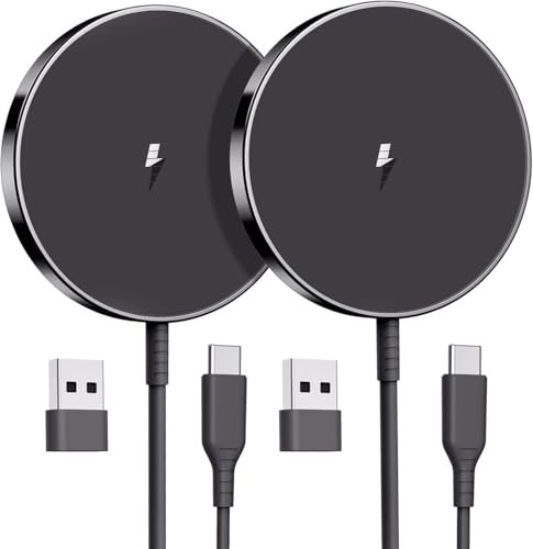 Mag-Safe Ladegerät Wireless Charger iPhone, 15W Schnell Apple induktive ladestation für iPhone 16/15/14/13/12 Serie und AirPods 3/2/Pro 2, 2er-Pack 5ft Kabel,Mag-Safe Originalersatz
