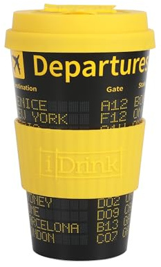 I-TOTAL IDRINK® - RPET Coffee Mug with openable Silicone Cap, Easy to Carry 435ml, Recycled Plastic Takeaway Mug 8.7 x 8.7 x 15cm Ergonomic 435ml (DEPARTURES)