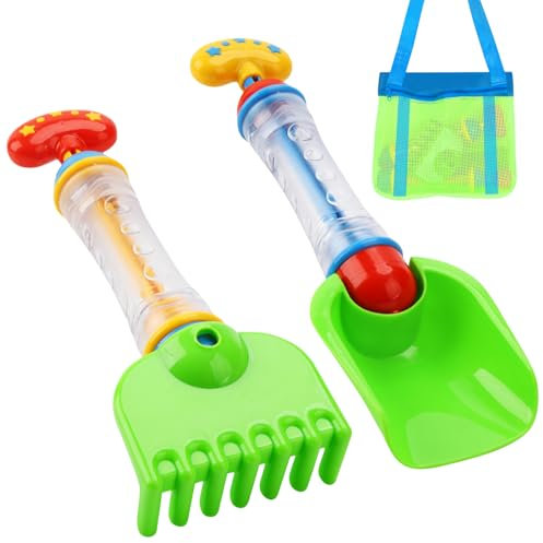 Wasserpistole für Kinder, 2 Stück Wasserspritzpistole Klein, Spritzpistole Wasser mit Sandschaufeln und Sandspielzeug Tasche, Wasserpistolen Strandspielzeug für Kinder Erwachsene Sommer Strand Pool