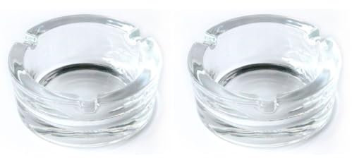 Acan Tradineur - Pack de 2 ceniceros Redondos de Cristal, Cuencos, recipientes con Muescas para Cigarrillos, Uso Interior y Exterior, hostelería, hogar - 8,5 x 3,5 cm