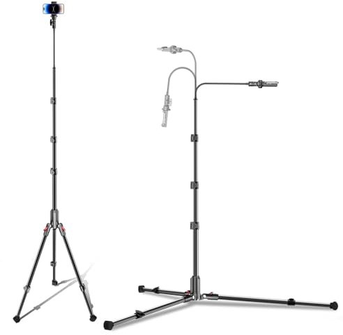 CAMBOFOTO 210cm Handy Stativ für Smartphone, 25cm Schwanenhals und Einstellbarer 360°-Kopf, Selfie Stick Stativ für iPhone/Android Phone