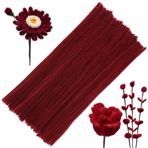 Pfeifenreiniger zum Basteln 100 Stück Chenilledraht Pfeifenputzer Lang 30 cm X 6mm Pipe Cleaner Basteln für DIY Handwerksprojekte (Burgunderrot)