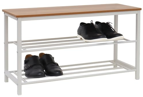DuneDesign Schuhbank mit Sitzfläche Holz - 80x30x45 Schuhregal Metall - Schuhschrank mit Sitzbank - Schuhkommode Flur Bank mit Stauraum - Garderobenbank mit Schuhablage - Kindersitzbank für Garderobe