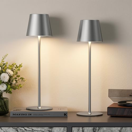 Aooshine Gray Cordless Touch Lamps with 3-Color Modes Rechargeable Night Light, Wireless Touch Control Bedside Lamps for Bedroom(Grey)