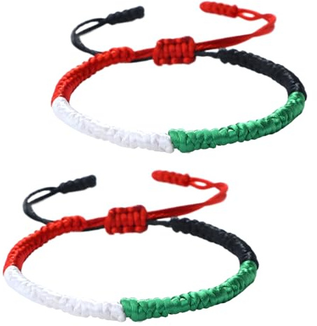 Nievajio Lot de 2 bracelets tressés avec drapeau palestinien, style palestinien, faits à la main, réglables, bijoux blancs, verts, rouges et noirs