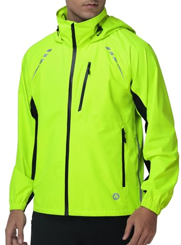 Nepest Fahrrad Jacke für Herren, Rad Regenjacke 10000mm Wasserdicht Atmungsaktiv, Outdoor Wanderjacke, Windjacke Leicht Faltbar, Radsport-Jacken Neongrün L
