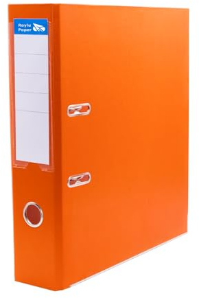 Raylu Paper Ordner mit Ringen, Ordner mit Rückenbreite 75 mm, Aktenordner für Büro mit 2 Ringen, mit weichem Öffnungshebel und personalisierbarem Kartenfach (Orange, Folie)