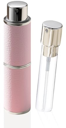 Cryslora Perfume Atomiser, Rotary Press Leather Refillable Perfume Bottle, High-end Portable Dispenser Bottle for Gift or Traveling, 8 ml (Pink)