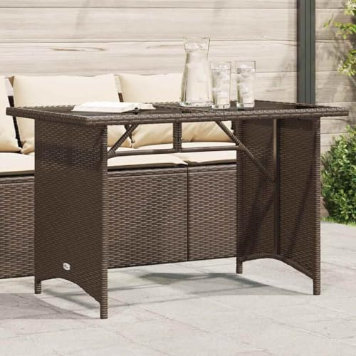HaoChrymec Gartentisch mit Glasplatte Braun, PE-Rattan, Pulverbeschichteter Stahlrahmen, UV-beständig, Beistelltisch Garten, Loungetisch Outdoor, Balkon Tisch, 110 x 68 x 70 cm
