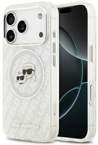 CG MOBILE Karl Lagerfeld IML Glitter Karl & Choupette Heads Logo Compatible with MagSafe Case for iPhone 17 Pro (Grey)