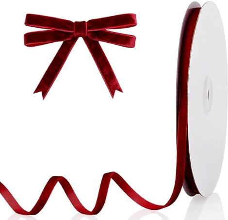 Ruban Velours Rouge, 1 Rouleau Ruban Décoratif Noel, Rubans Rouge Noël, Rubans Cadeau Noel Pour Décoration DIY, Emballage Cadeau (1 cm)